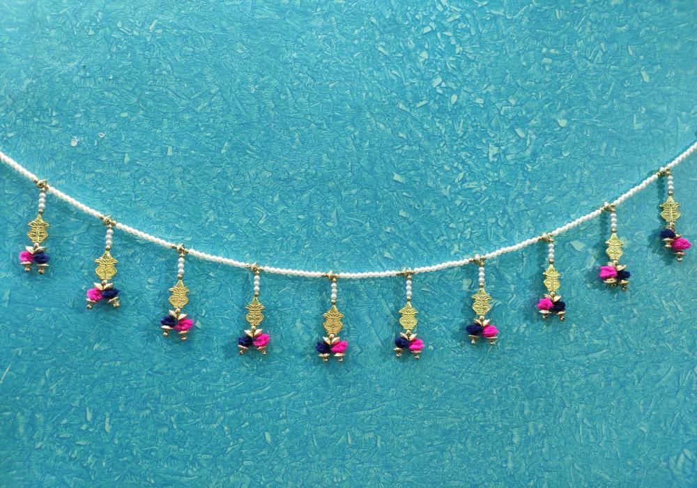 Golden Kalash With White Moti Door Hanging Toran Bandhanwar for Diwali Decoration (3 ft)