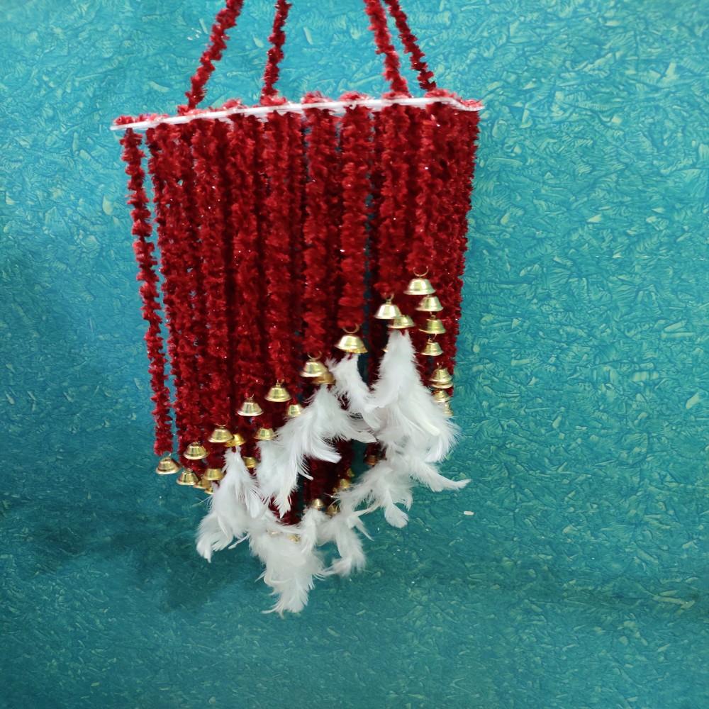 (Wine Red) Handmade Wall Hanging Square Shape Two Layered Jhumar With White Wing