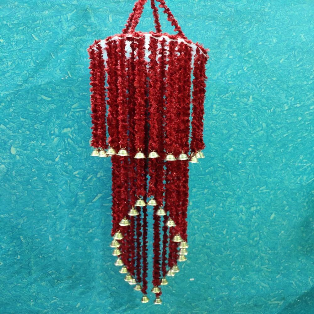 (Wine Red) Handmade Wall Hanging Round Shape Two Layered Jhumar