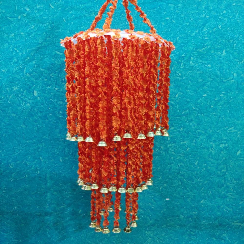 (Orange) Handmade Wall Hanging Round Shape Three Layered Jhumar