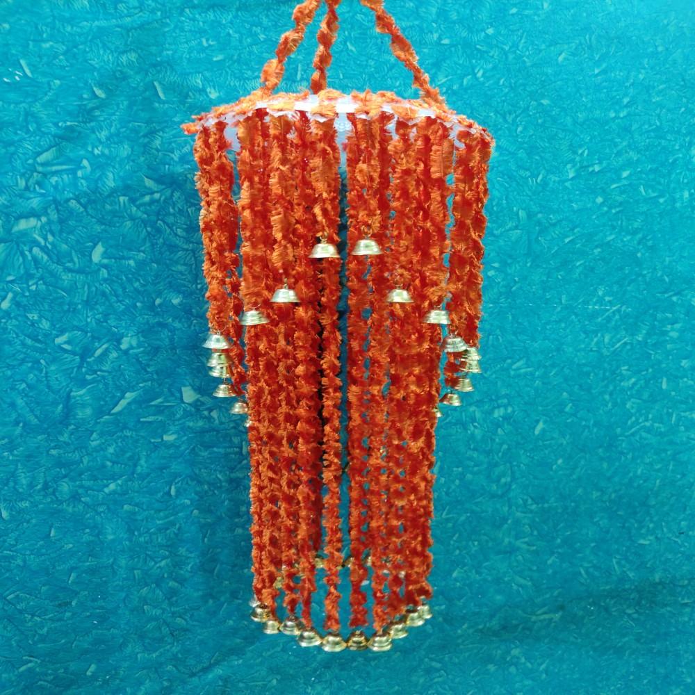 (Orange) Handmade Wall Hanging Round Shape Two Layered Jhumar