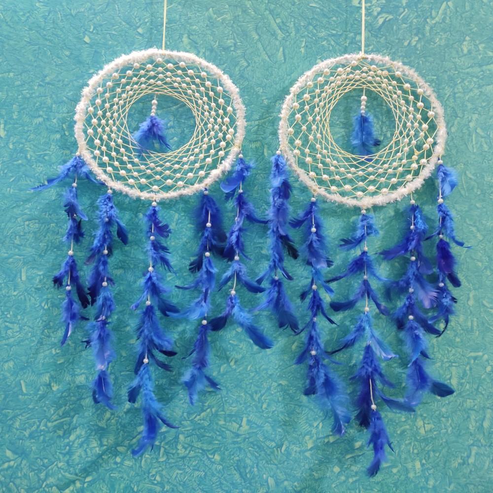 (Blue) Dream Catcher Wall Hanging With White Moti Design