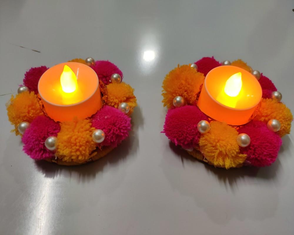 Tealight Handmade Holder Diyas for Diwali Decoration, Designer Lights for Pooja, Pack of 2