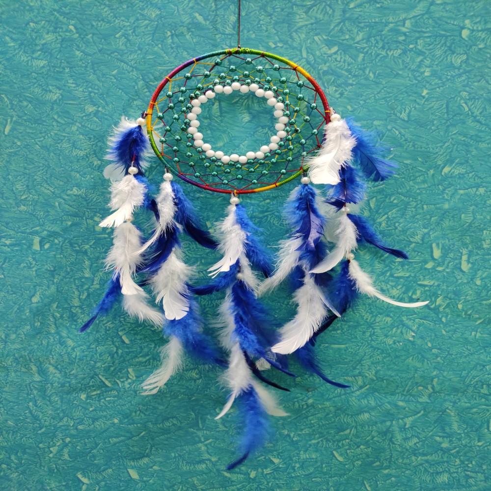 (Dark Blue & White ) Dream Catcher Wall Hanging Light Green And White Moti Design