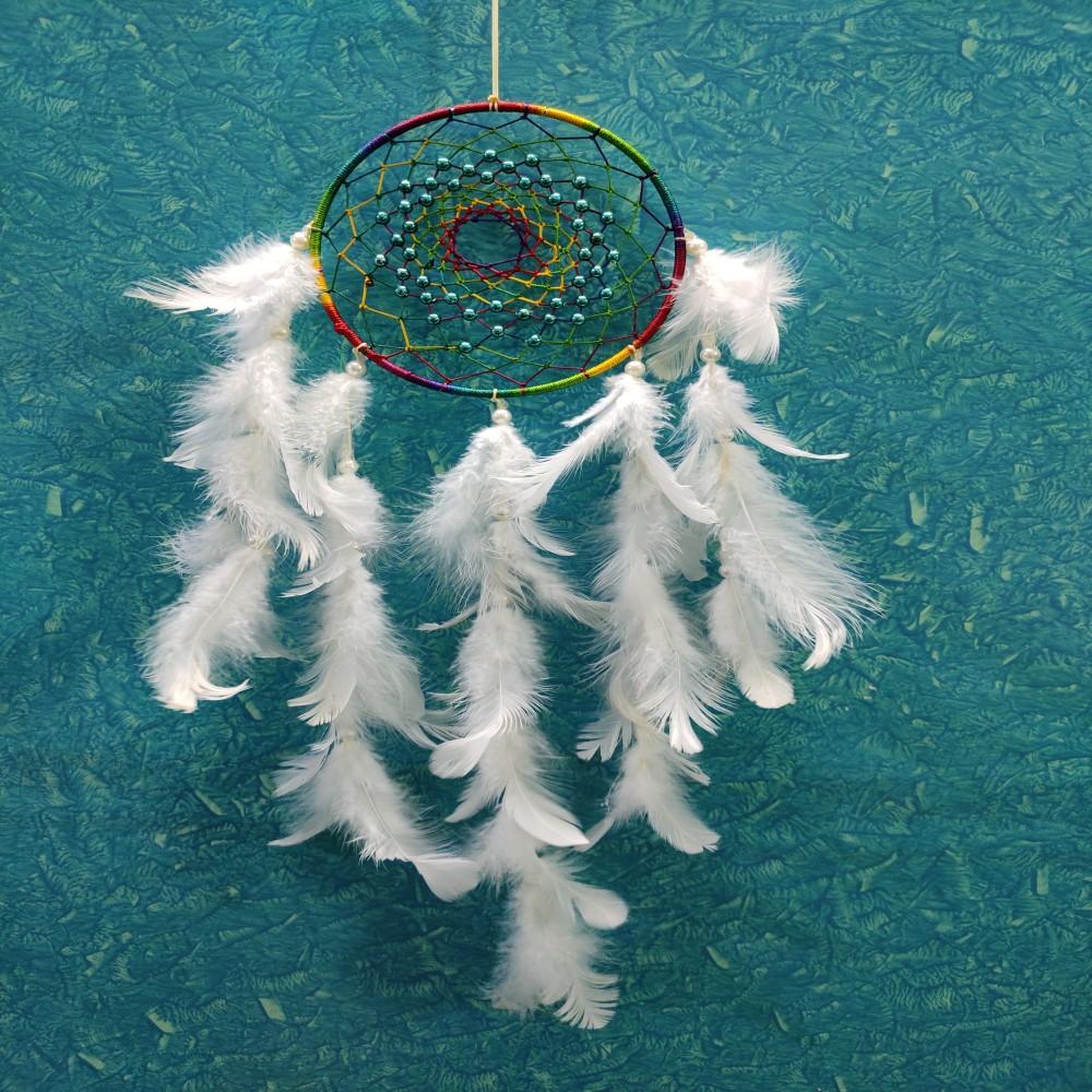 (White) Dream Catcher Wall Hanging Light Green Moti Design